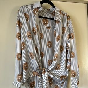 ASOS lion stripe print tie blouse